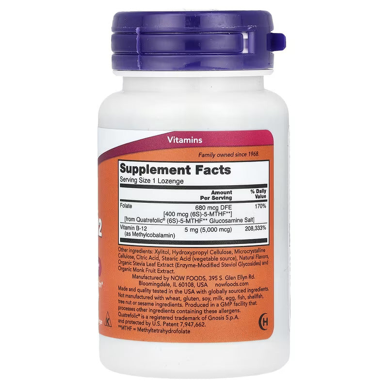 NOW Methyl B12 Folate -- 5000 mcg - 120 Lozenges - Galeri