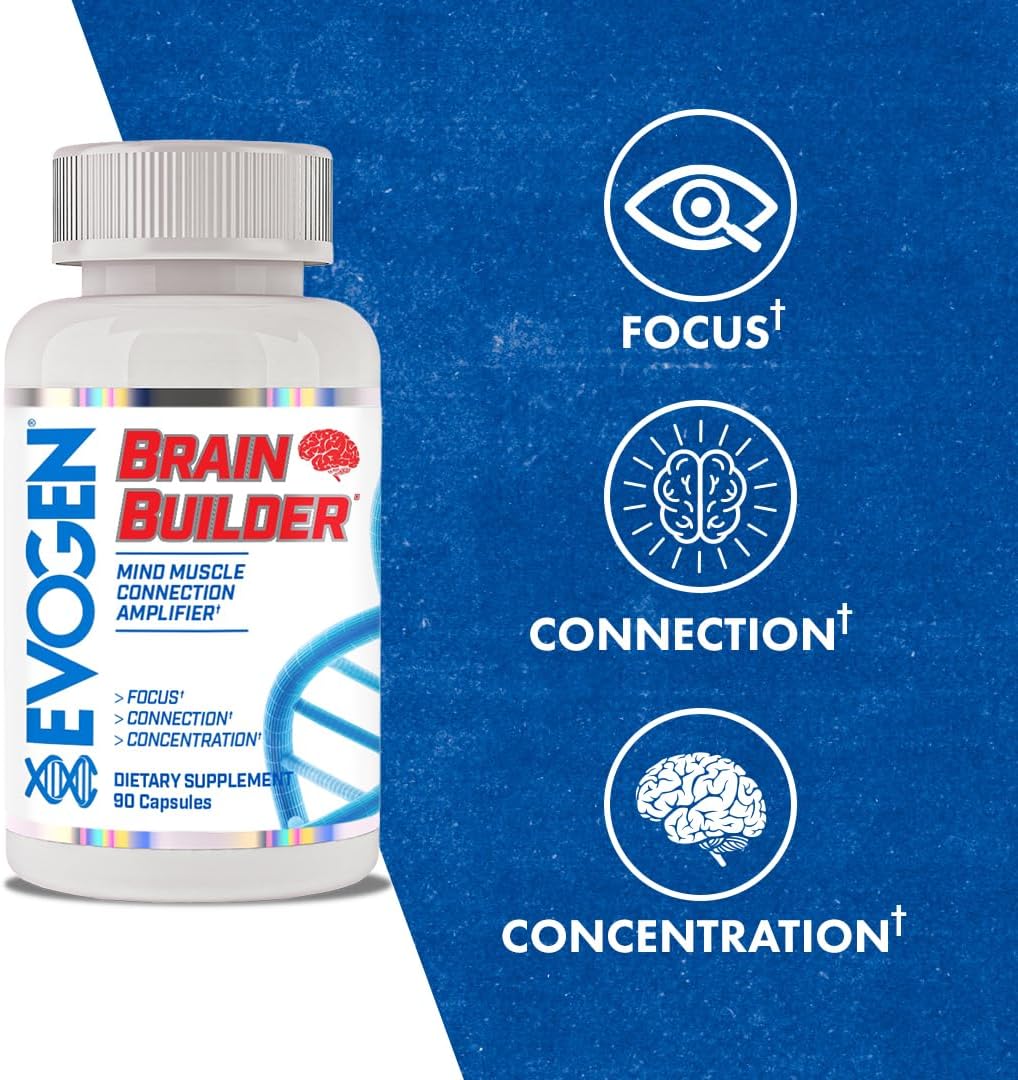 Evogen Brain Builder Neuro Mind Boosts Focus Concentration & Connection Lions Mane Bacopa Monnieri Alpha-GPC 90 Caps - Galeri