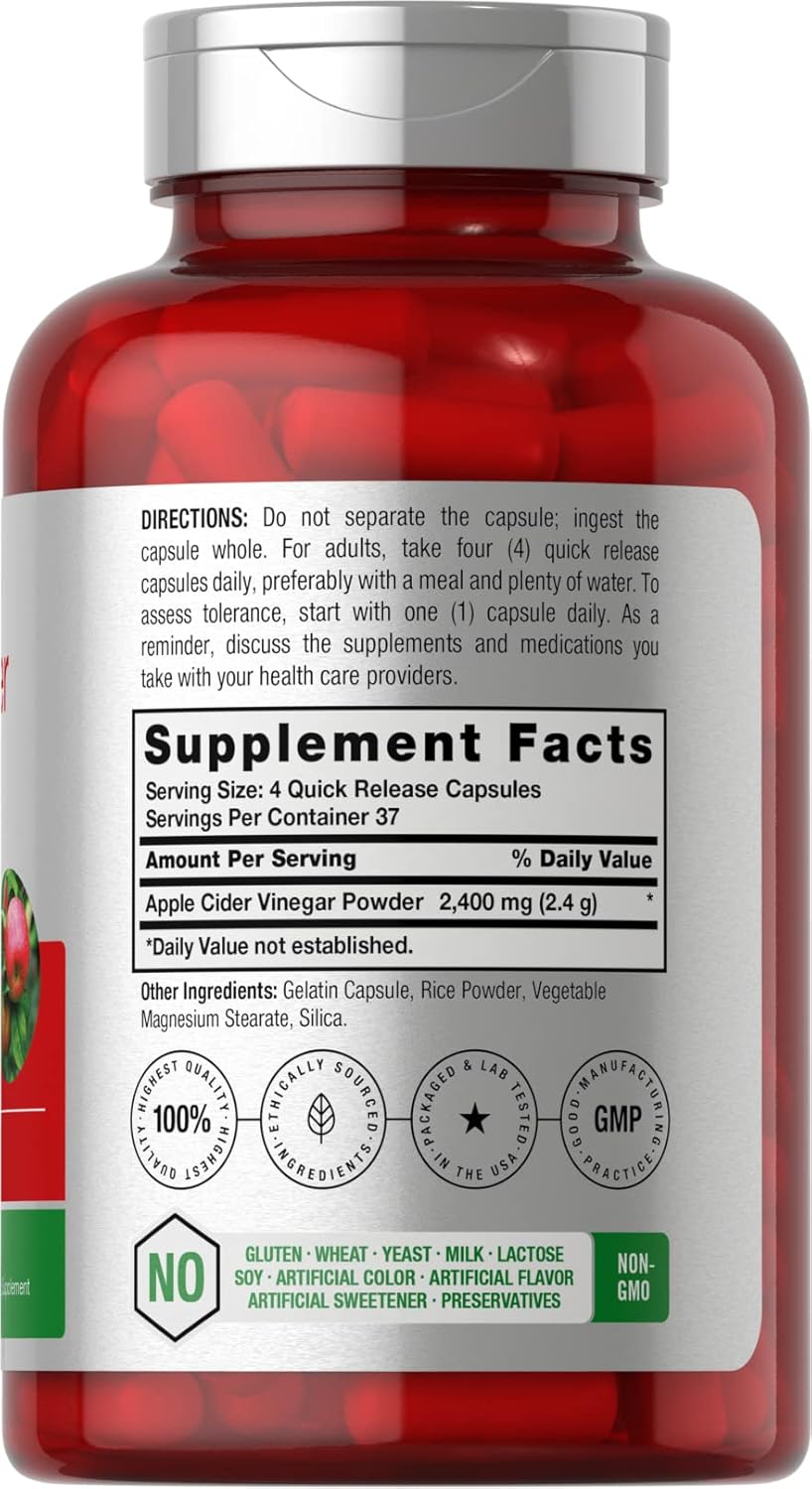 Horbäach Apple Cider Vinegar Blood sugar Digestive Appetite Support 2400mg 150 Caps - Galeri