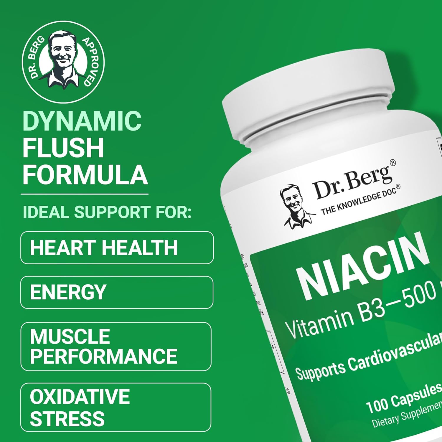 Dr. Berg Highly-Potent Niacin Flush Tolerance 500 mg Vitamin B3 for Heart Brain & Energy Support – 100 Caps - Galeri
