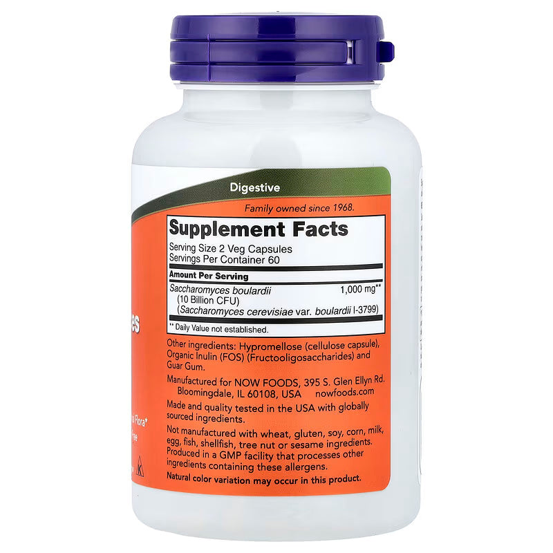 NOW Foods Saccharomyces Boulardii Probiotics 5 Billion CFU 120 Veg Capsules - Galeri