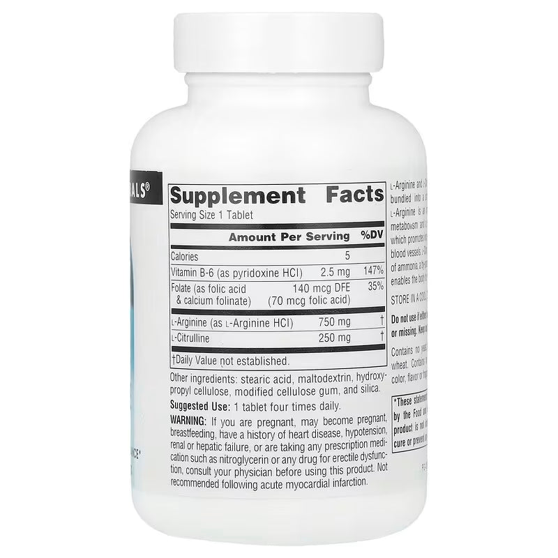 Source Naturals L-Arginine L-Citrulline Nitric Oxide Folate Complex 60 Tablet - Galeri
