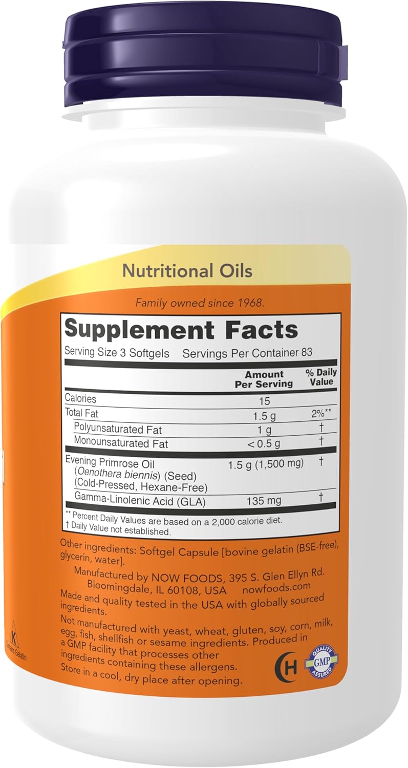 NOW Foods Evening Primrose Oil 500 mg with Healthy skin Naturally Occurring GLA (Gamma-Linolenic Acid), 250 - Galeri