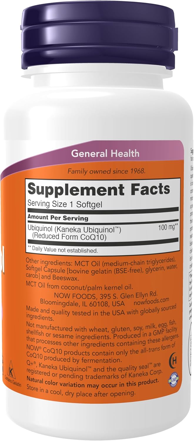 NOW Foods Ubiquinol 100 mg High Bioavailability Koenzim CoQ10 60 Softgels - Galeri