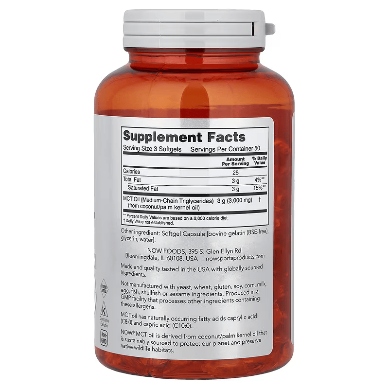 NOW Foods Sports MCT Oil Keto Weight Management chain triglycerides 150 Softgels - Galeri
