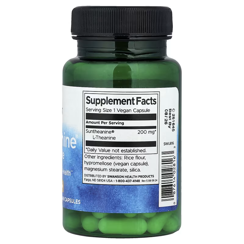 Swanson Suntheanine L-Theanine Brain & Cognitive 200 mg 60 Vegan Capsules - Galeri