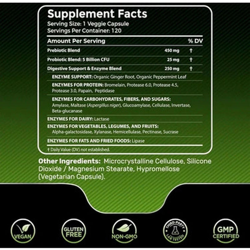 Wellness Labs Digestive Enzymes Pre+Probiotic 5B CFUs Pro – 120 capsules - Galeri