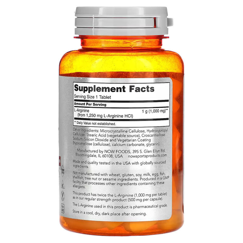 NOW Foods Double Strenght L-Arginine Nitric oxide Amino Acids 1,000 mg 60 Tablet - Galeri