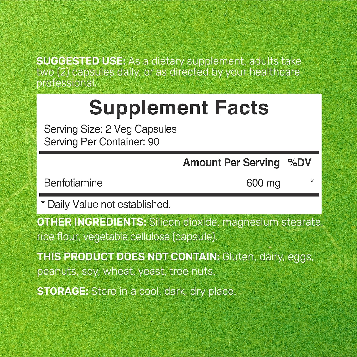 Deal Supplement Benfotiamine 600mg B1 Thiamine Per Serving 180 Veggie Capsules - Galeri
