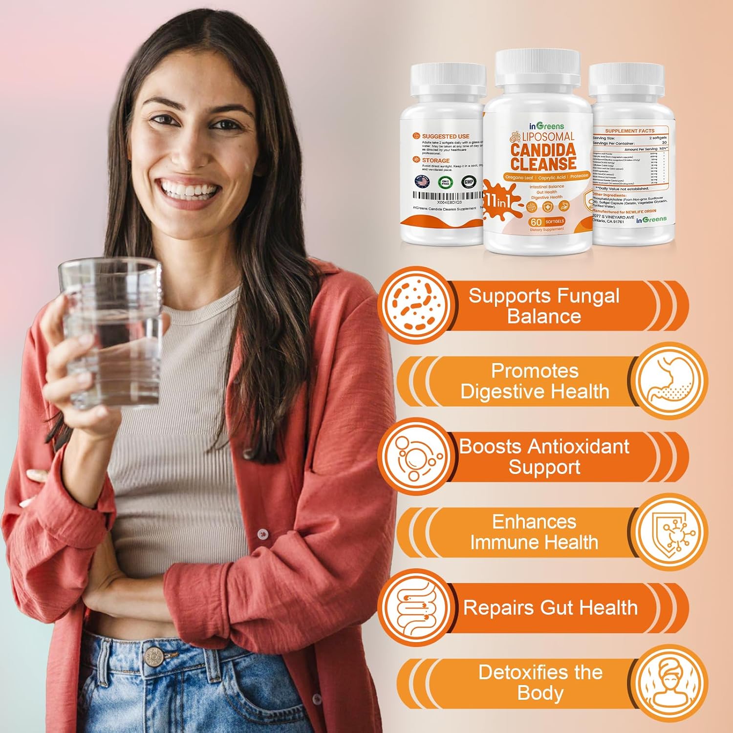 inGreens Candida Cleanse Detox for Women & Men Probiotics Digestive 60 Softgels - Galeri