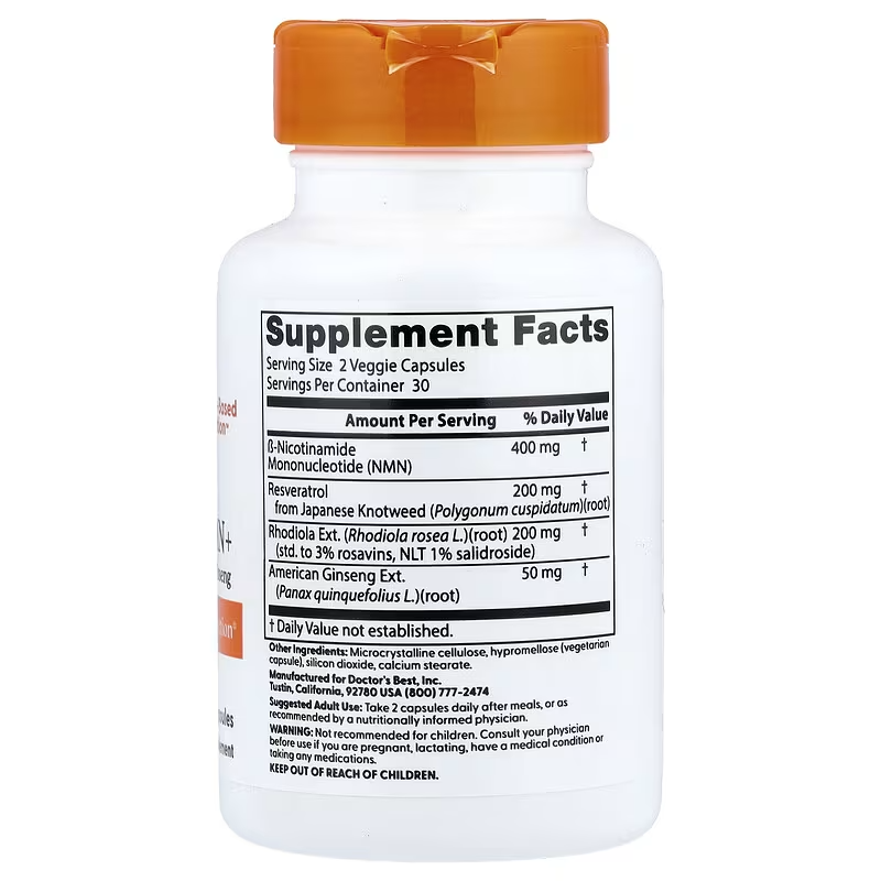 Doctor's Best NMN+ Nicotinamide Resveratrol Rhodiola 60 Veggie Caps - Galeri