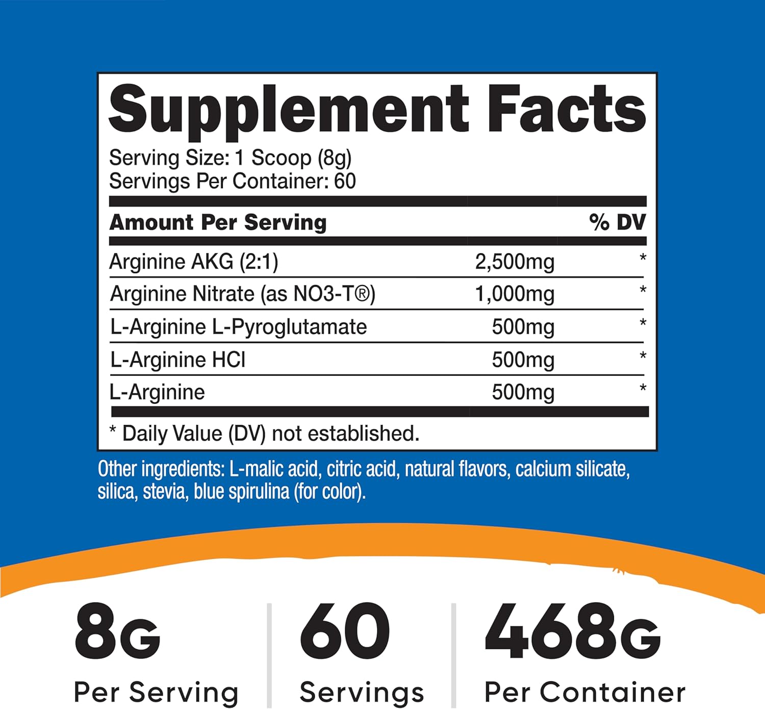 Nutricost L-Arginine AKG Nitric Oxide Complex Hcl 468 Gram 60 servis - Galeri