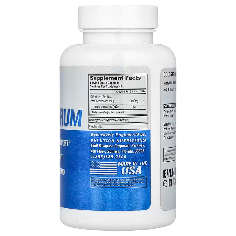 EVLution Nutrition Colostrum Immunoglobulins IgG Gut Immune Health Support 90 Veggie Caps - Galeri
