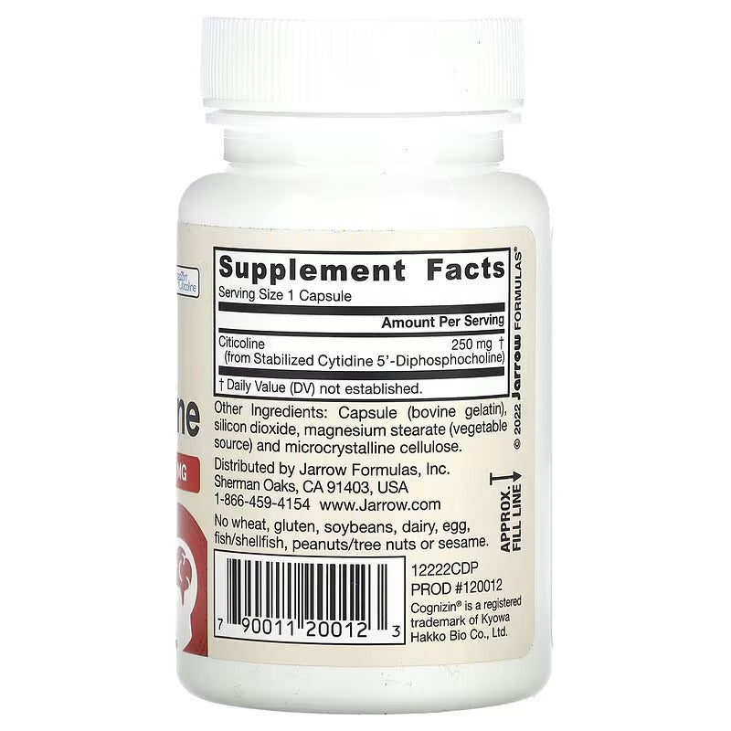 Jarrow Formulas, Citicoline,Sitikolin CDP Choline, Brain Health and Memory 250 mg, 60 Caps - Galeri