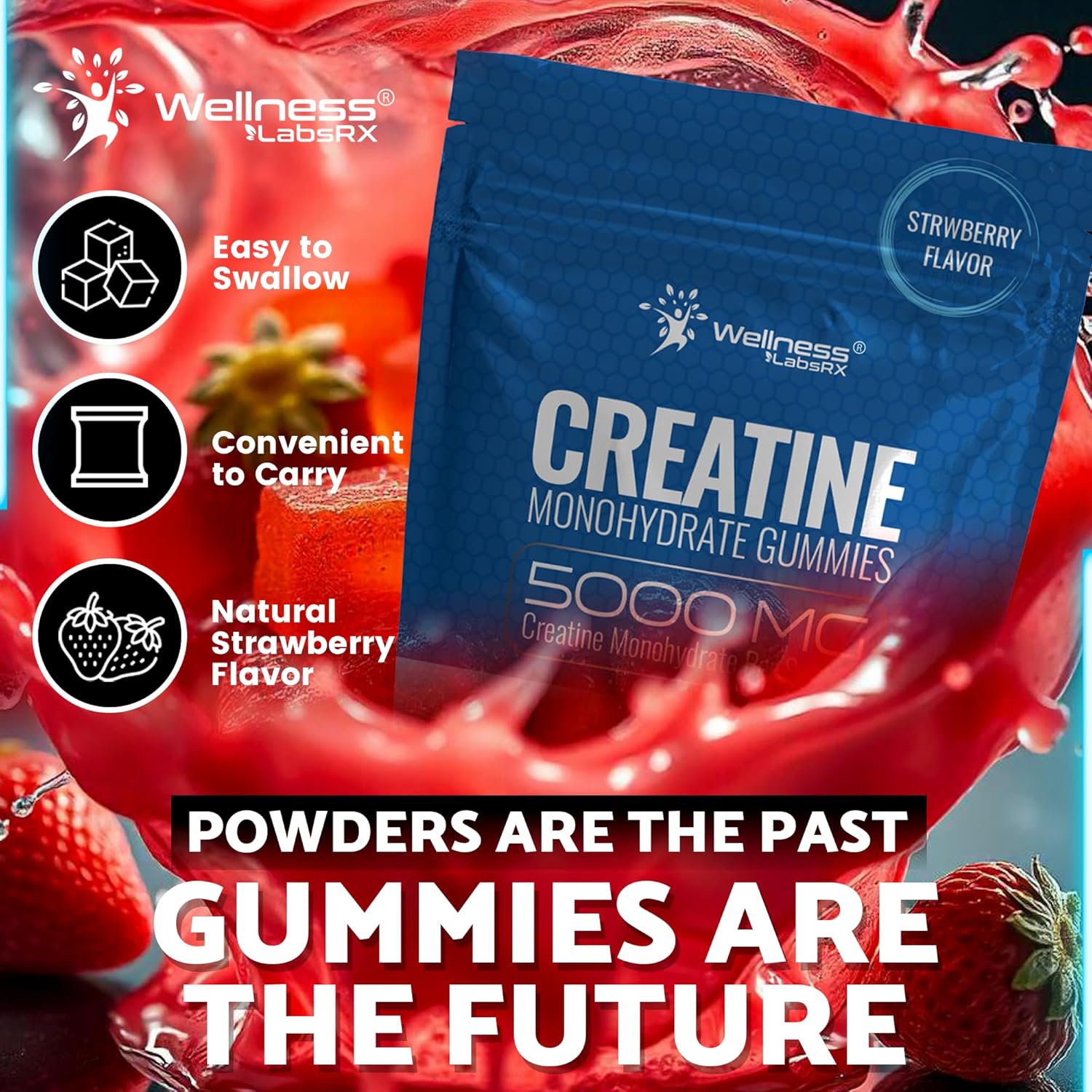 WELLNESS LABS Creatine Monohydrate Muscle Gh Strength Recovery 5000mg 60 Gummies - Galeri