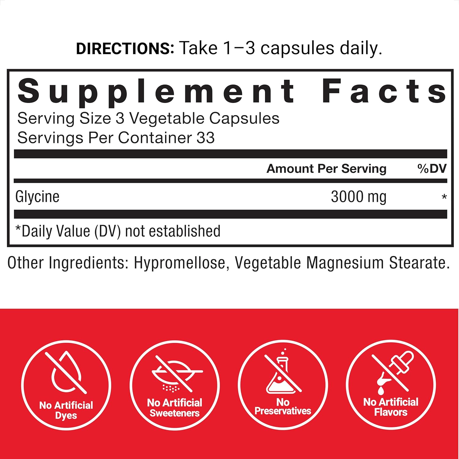 Force Factor Glycine to Promote Relaxation and Restful Sleep Support Cognitive Mood Balance, and Nerve Health, 100 Vegetable Capsules - Galeri