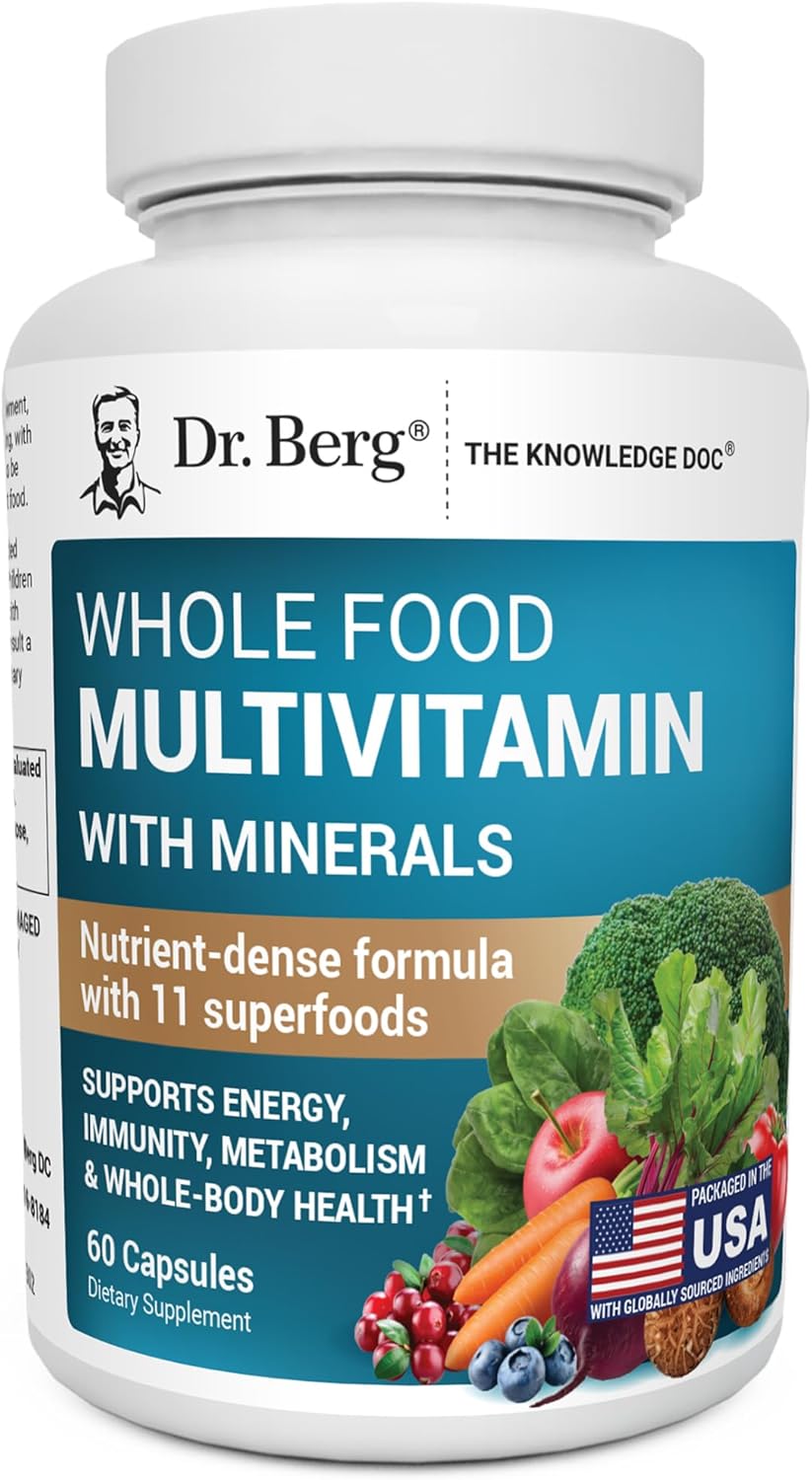 Dr. Berg Whole Food Multivitamin with Minerals Trace Mineral Benfotiamine Folate Alpha lipoic Acid 60 Caps
