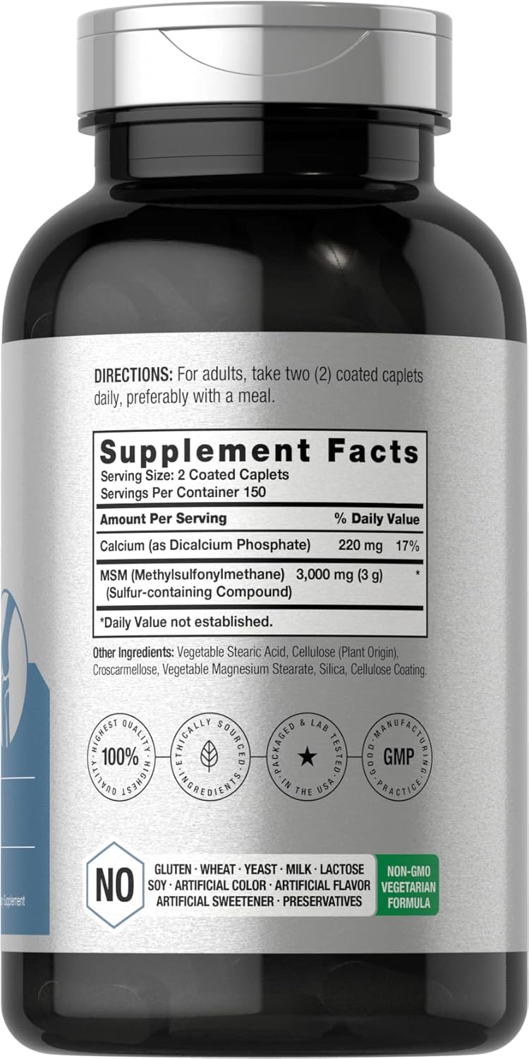 Horbäach MSM Methylsulfonylmethane with Calcium 3000mg 300 Coated Caplets - Galeri