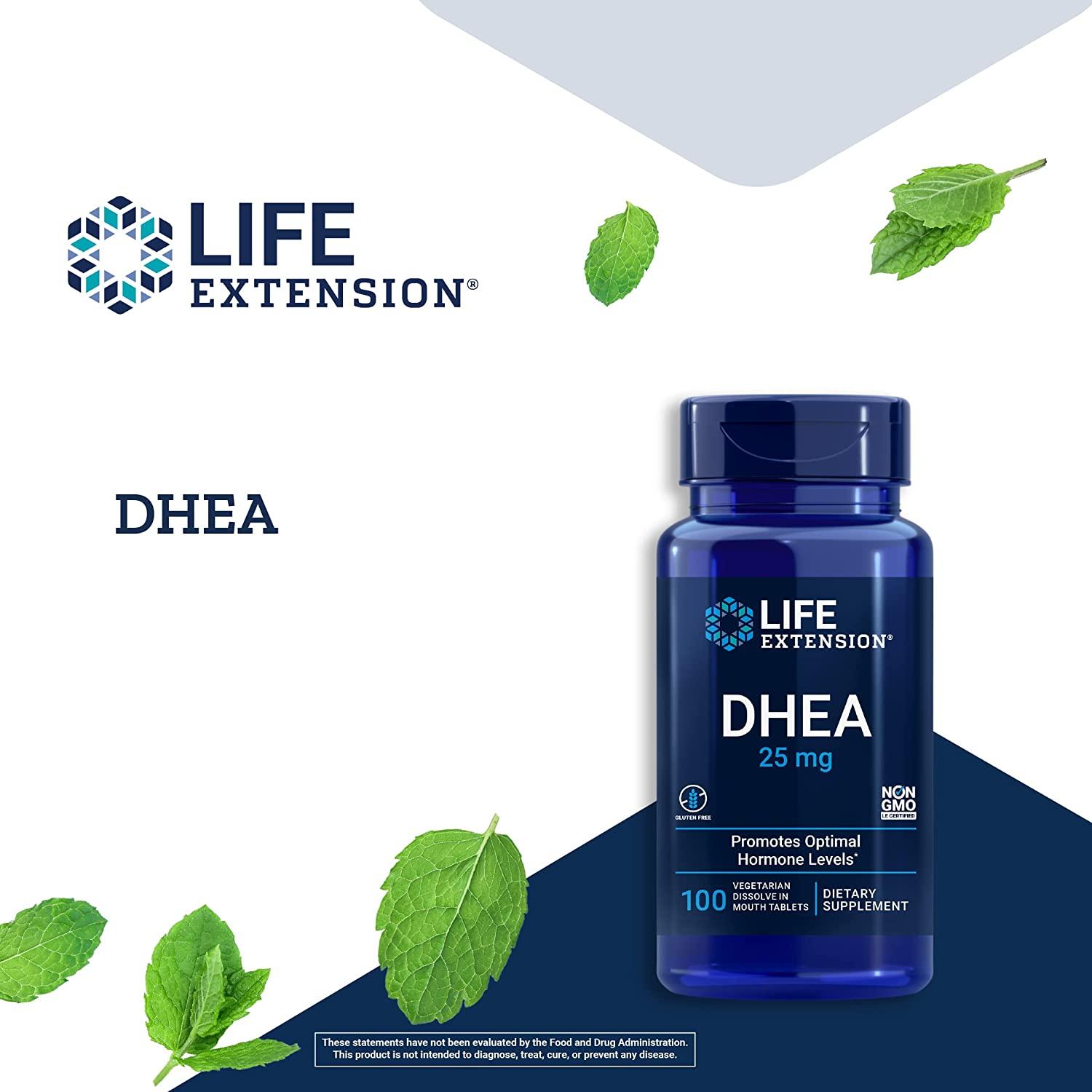 Life Extension, Dhea 25 mg 100 dissolve-in-mouth tablets (Vejetaryen Ağızda Çözünen Tablet) - Galeri