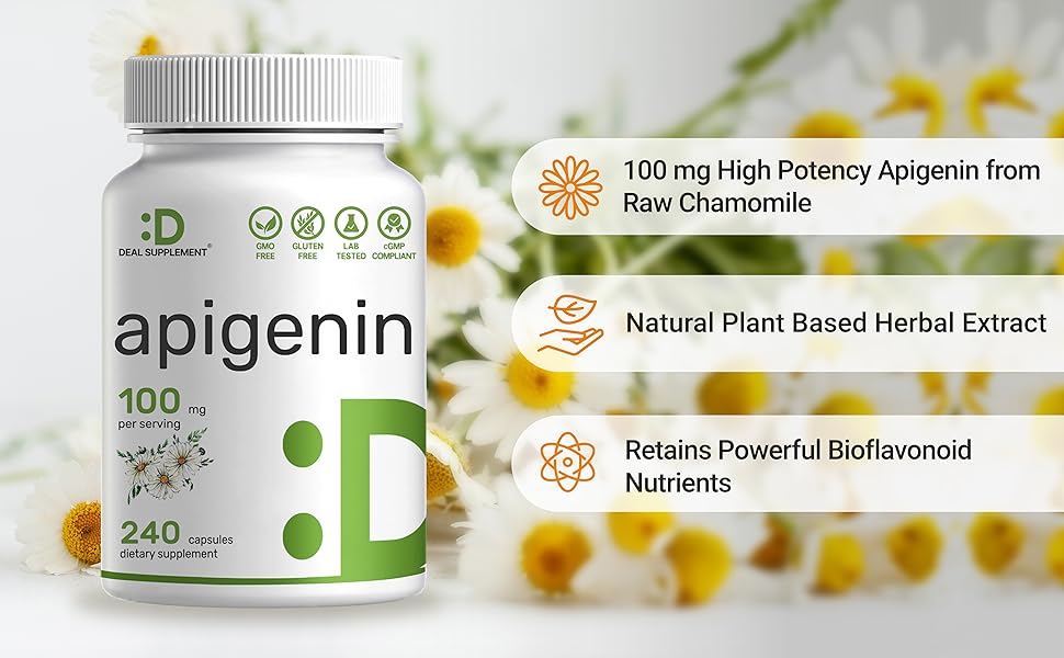 Deal Supplement Apigenin, 100mg Per Serving, 240 Capsules - Galeri