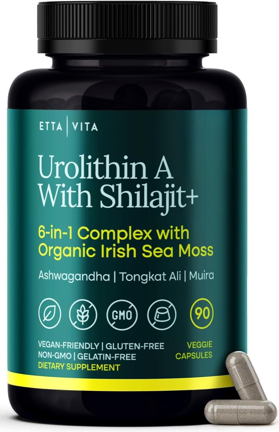 Etta Vita Urolithin-A Complex Shilajit Irish Sea Moss Tongkat Ali Ashwagandha 90 Caps