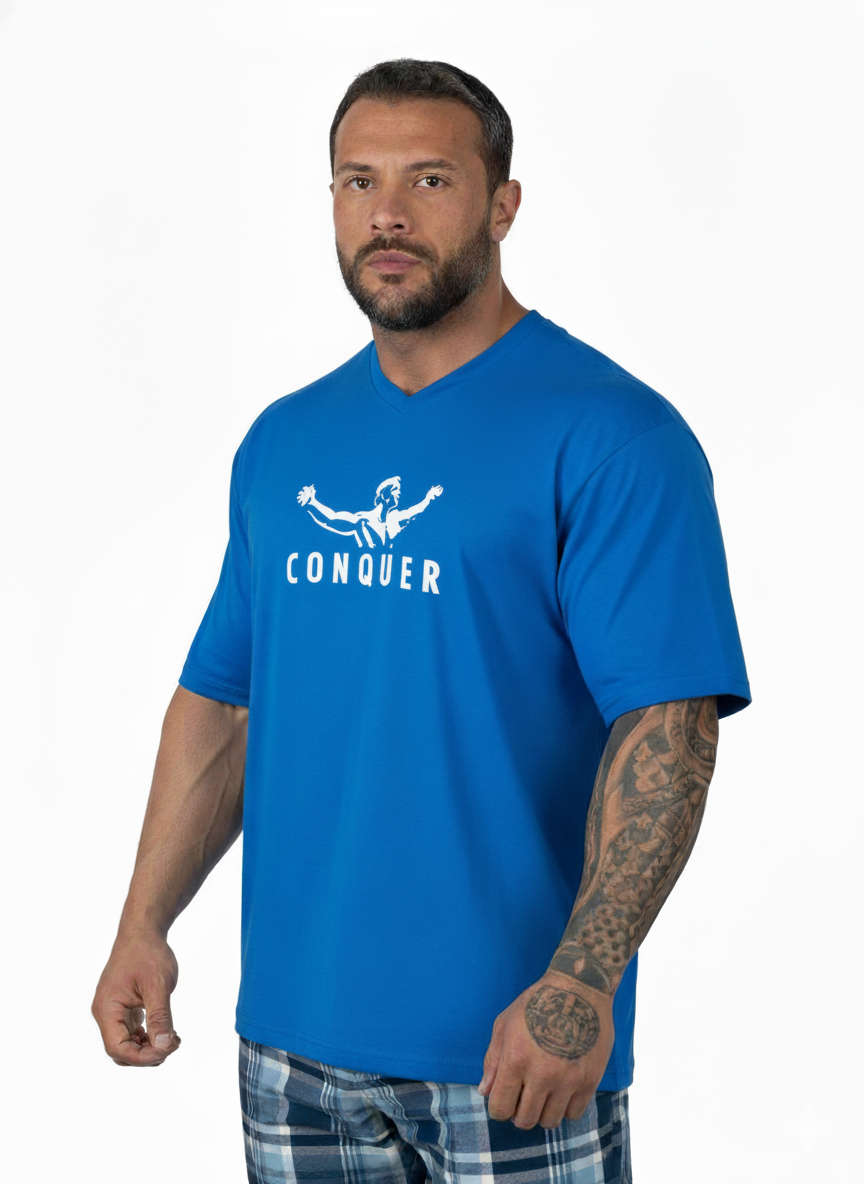 Oversize Tisort Conquer Mavi