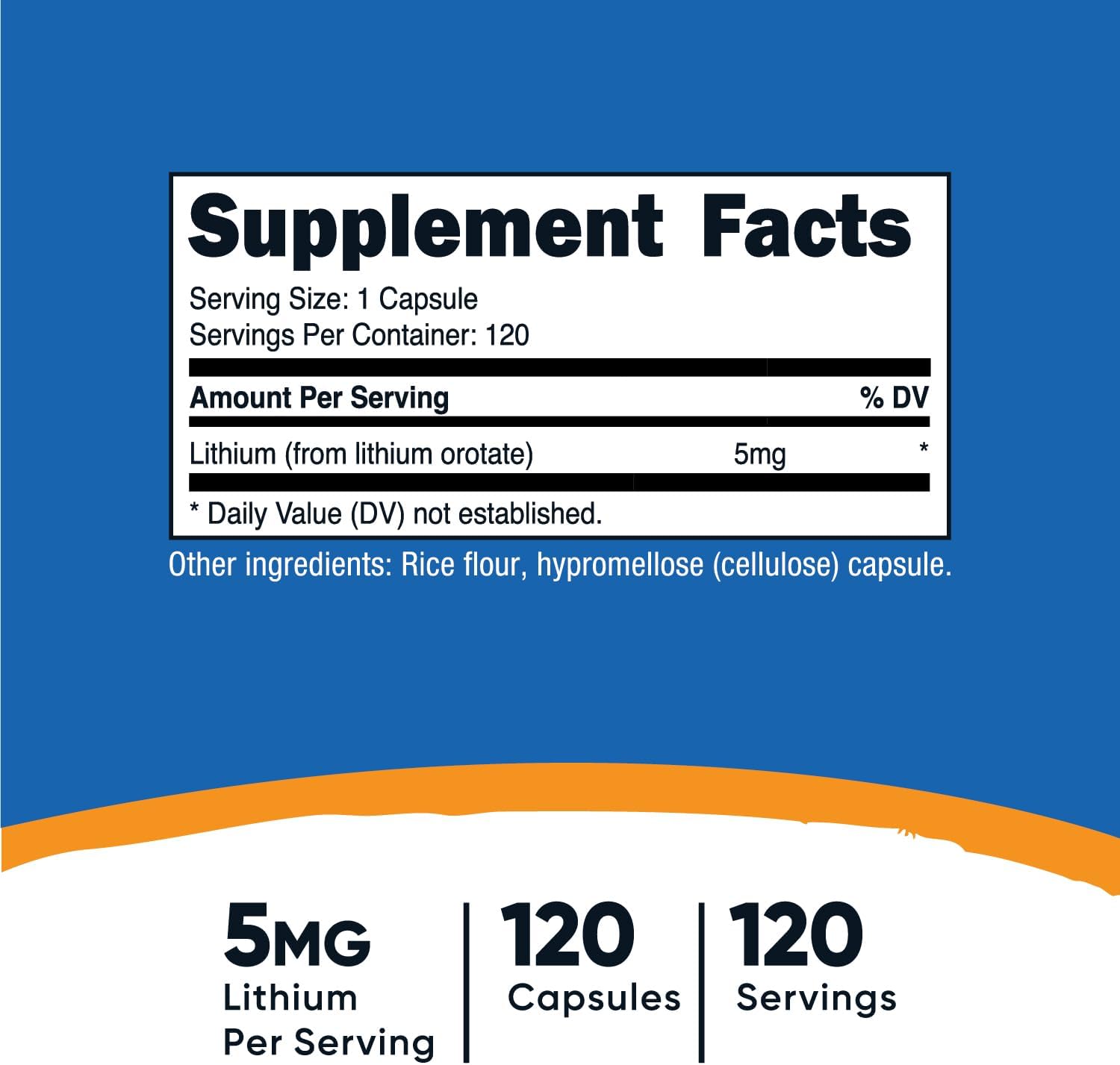 Nutricost Lithium Orotate Neuroprotective Effects Brain 5mg 120 Caps - Galeri