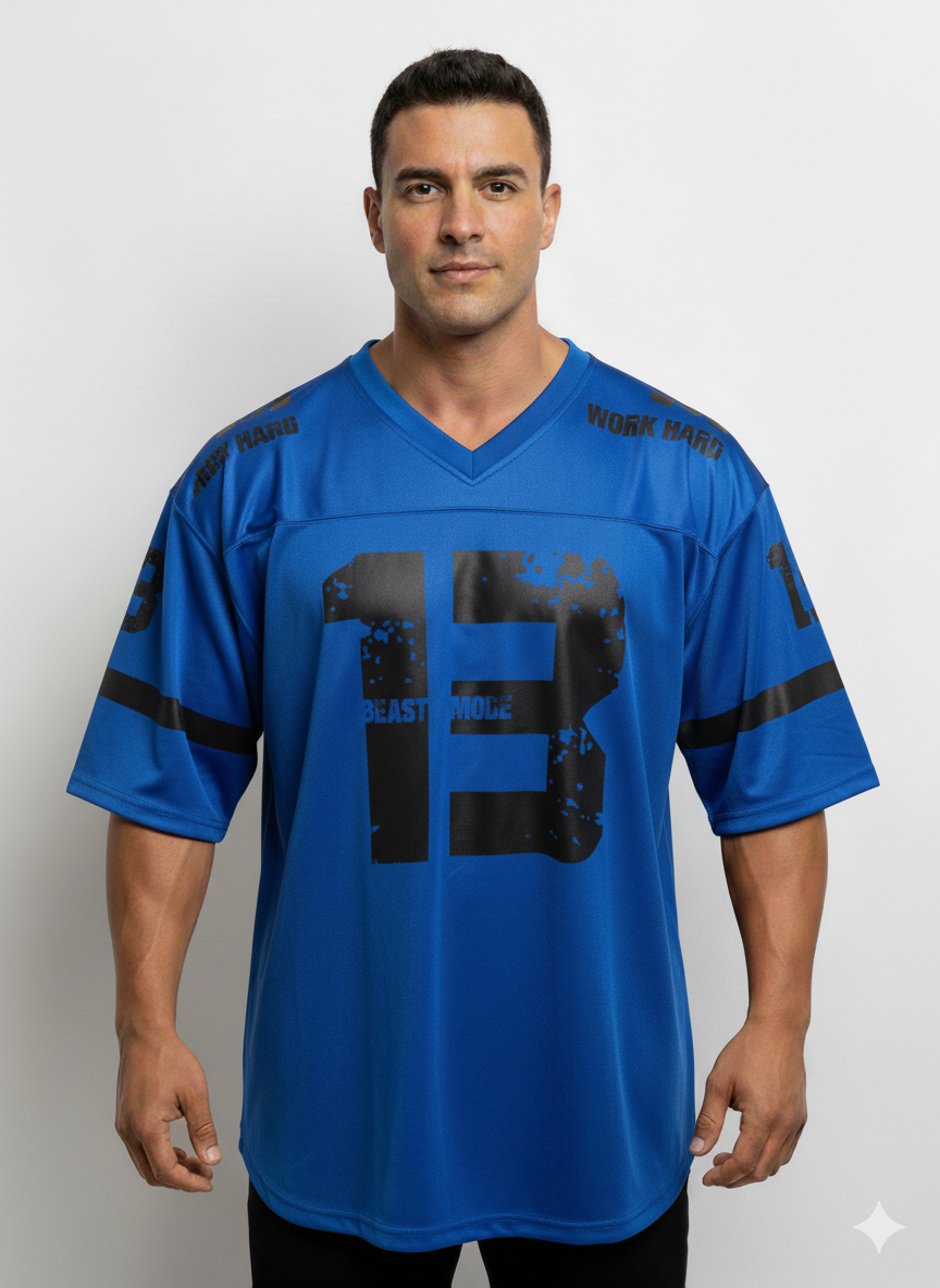 Beast Mode 13 Baskılı Mavi Oversize Tişört