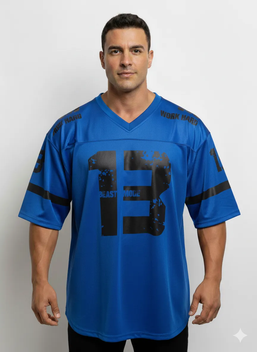 Beast Mode 13 Baskılı Mavi Oversize Tişört