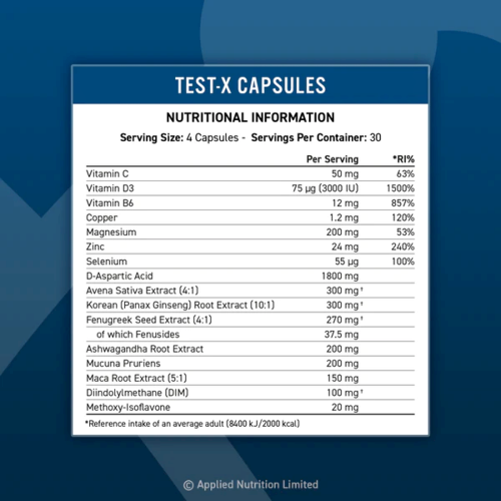 Applied Nutrition Test X (Magnezyum+Zinc+Daa+Panax Ginseng+Maca+Dım+Mucuna) Caps 120 Caps - Galeri