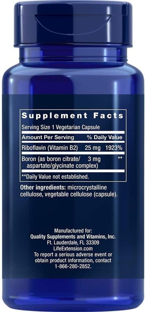 Life Extension Boron 3 mg Vitamin B2 Supports Healthy Bones Optimal Bone Metabolism Immune Function Nervous System Health Vegetarian, 100 Caps - Galeri