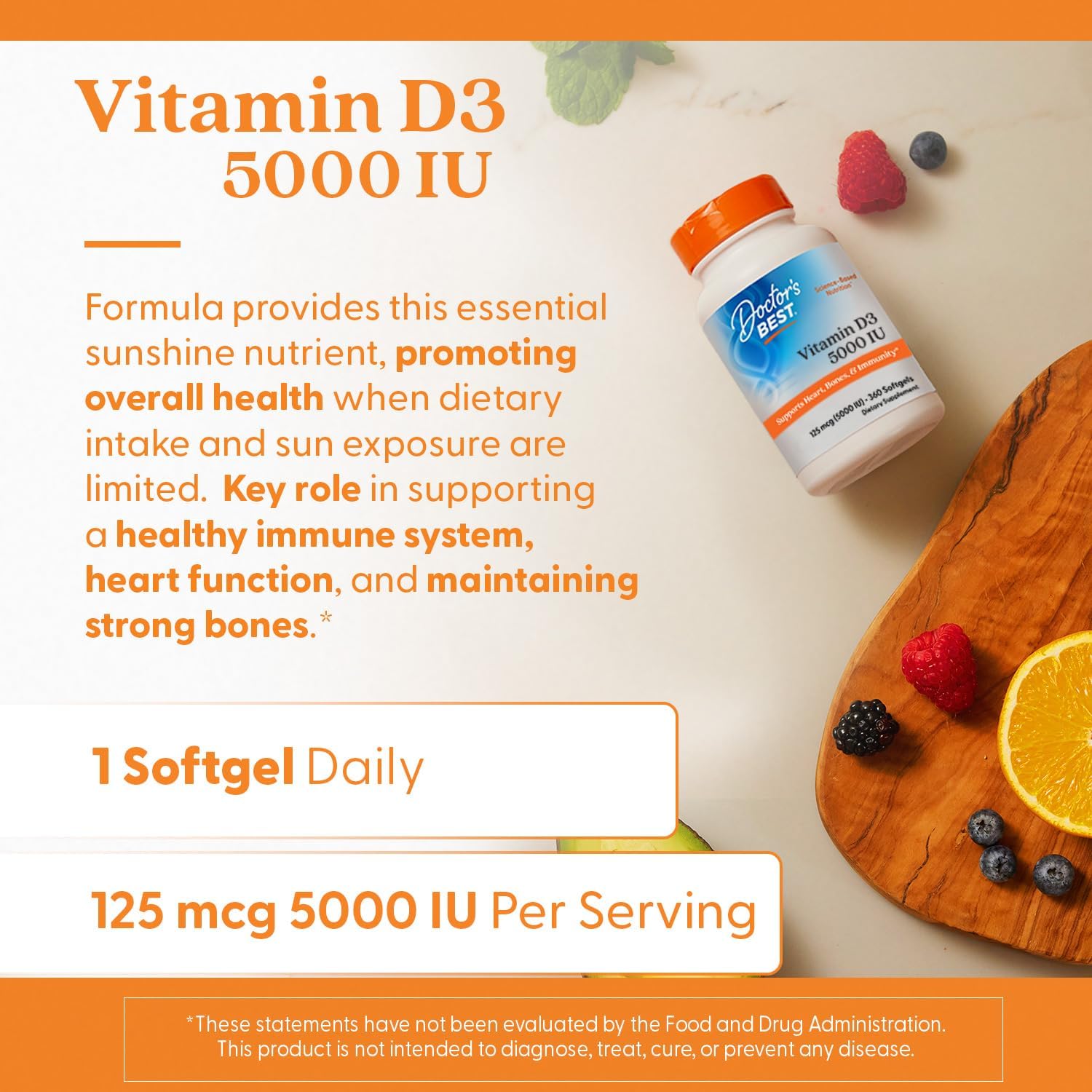 Doctor's Best Vitamin D3 5000 IU Men & Women - Vitamin D Immune System 360 Softgels - Galeri