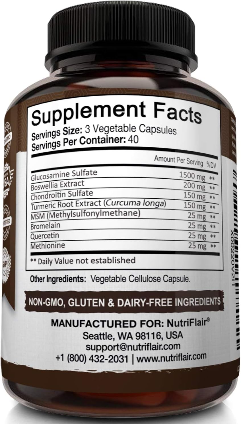 NutriFlair Glucosamine Chondroitin Turmeric MSM Boswellia - Joint Pain Relief 120 Caps - Galeri