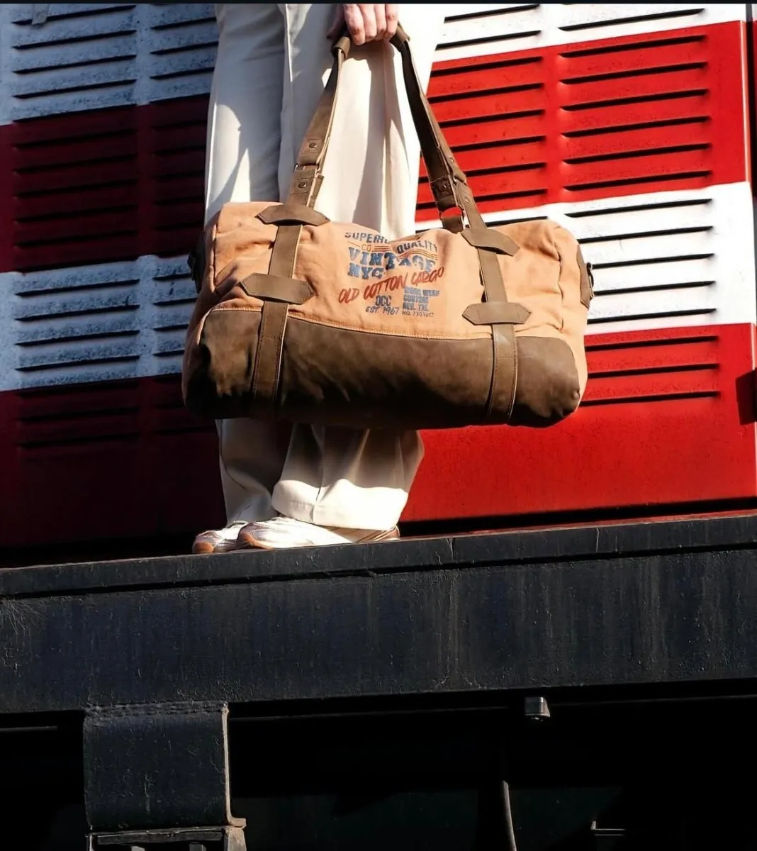 Açık Kahverengi Old Cotton Büyük Seyahat Ve Spor Çantası
