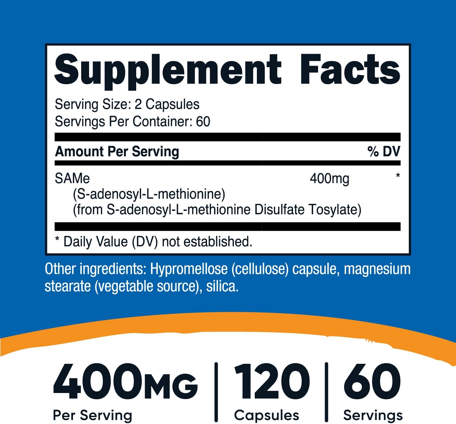 Nutricost SAM-e S-Adenosyl-L-Methionine Brain & Cognitive Bone Joint & Cartilage 400mg 120 Caps - Galeri