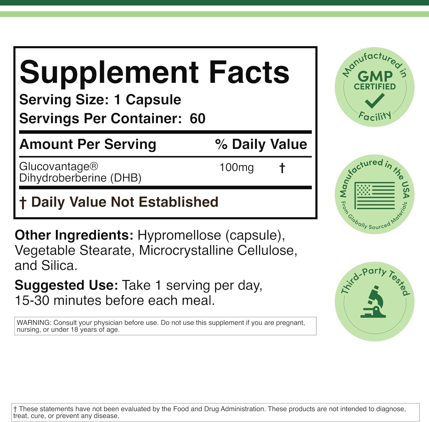 Double Wood Dihydroberberine Patented GlucoVantage Berberine 100mg 60 Caps - Galeri