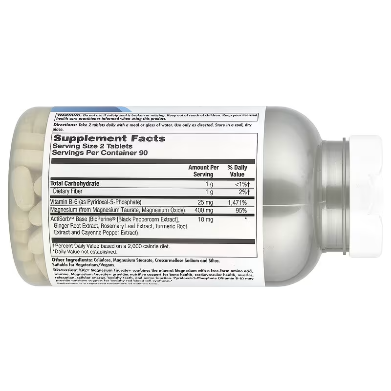 KAL Magnesium Taurate 400mg CoEnzyme Vitamin B6, Chelated 180 Tablet - Galeri