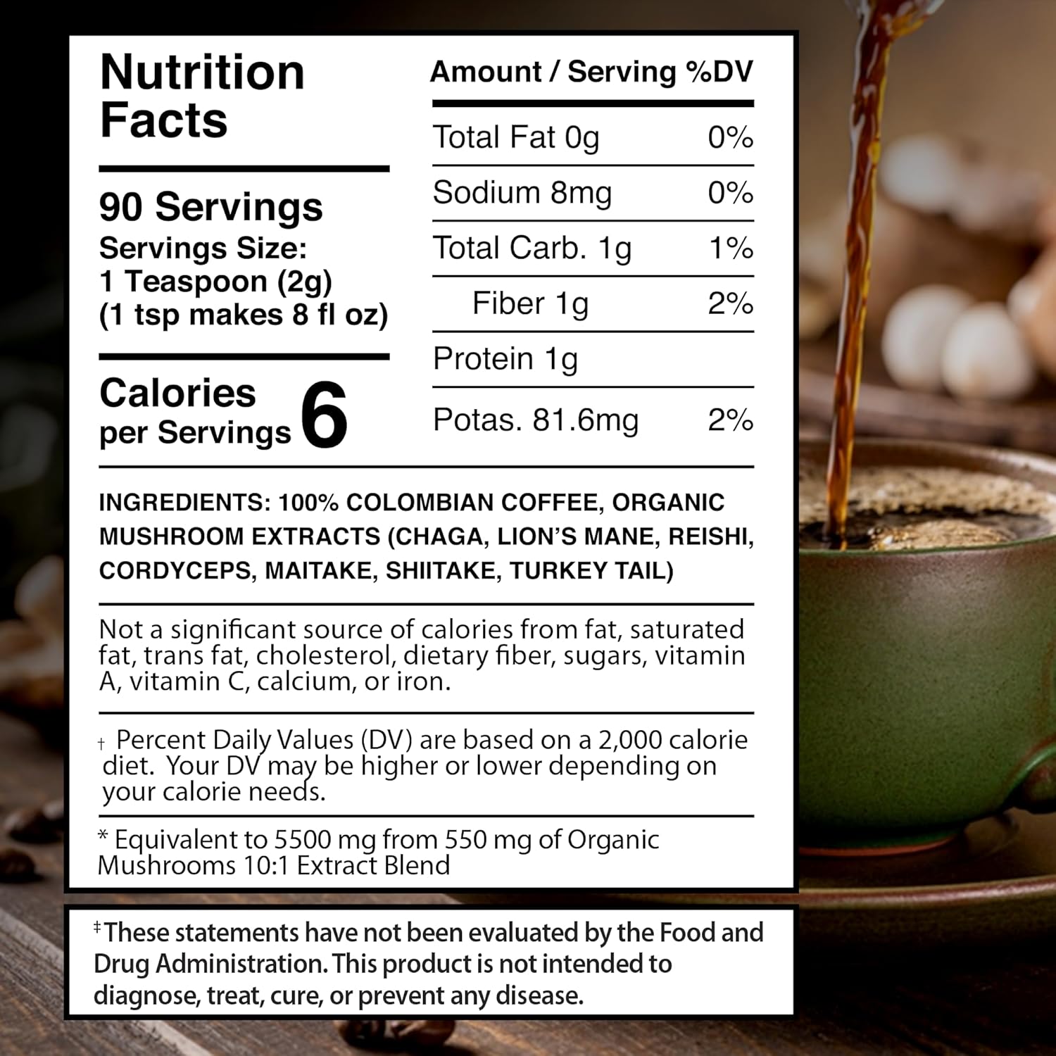 Wellness Labs Mushroom Coffee Lions Mane, Chaga, Reishi, Cordyceps, Maitake, Shiitake, and Turkey Tail 90 Servings - Galeri