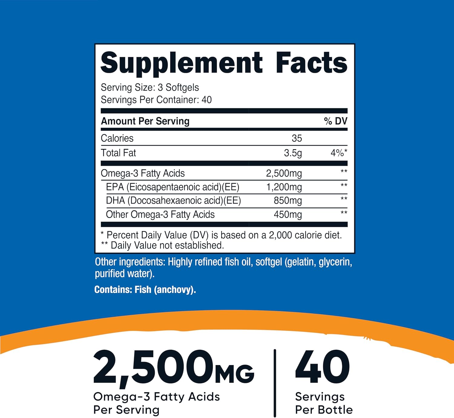 Nutricost Omega 3 Fish Oil - 2500MG 120 Softgels - Galeri