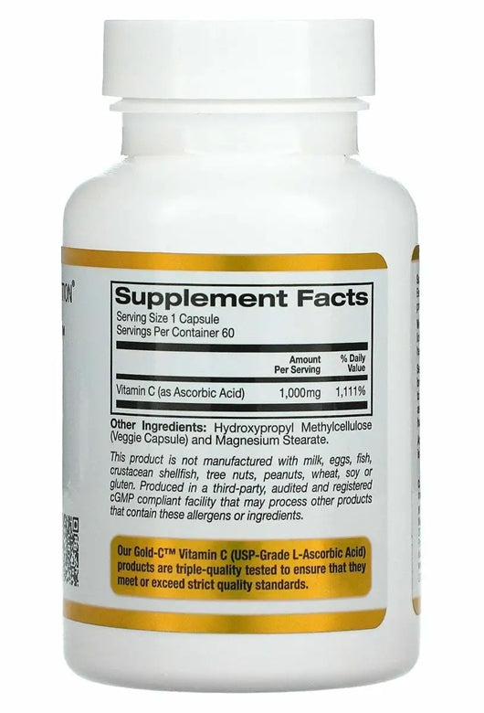 California Gold Nutrition, Gold C, USP Grade Vitamin C, 1,000 mg, 60 V - Galeri