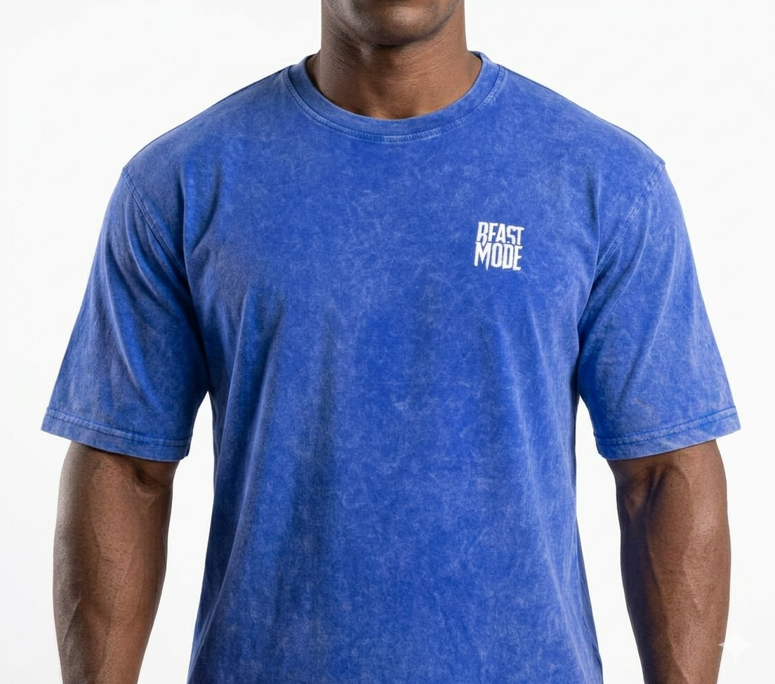 Beast Mode Yikamali Mavi Oversize Tisort