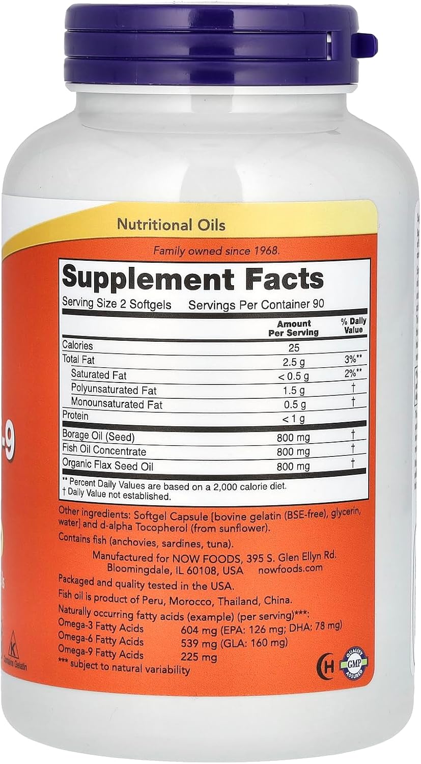NOW Foods Super Omega 3-6-9 Borage Oil + Fish Oil 180 Softgels - Galeri