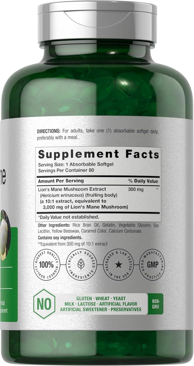 Horbäach Lions Mane Mushroom 3000mg 80 Absorbable Softgels - Galeri
