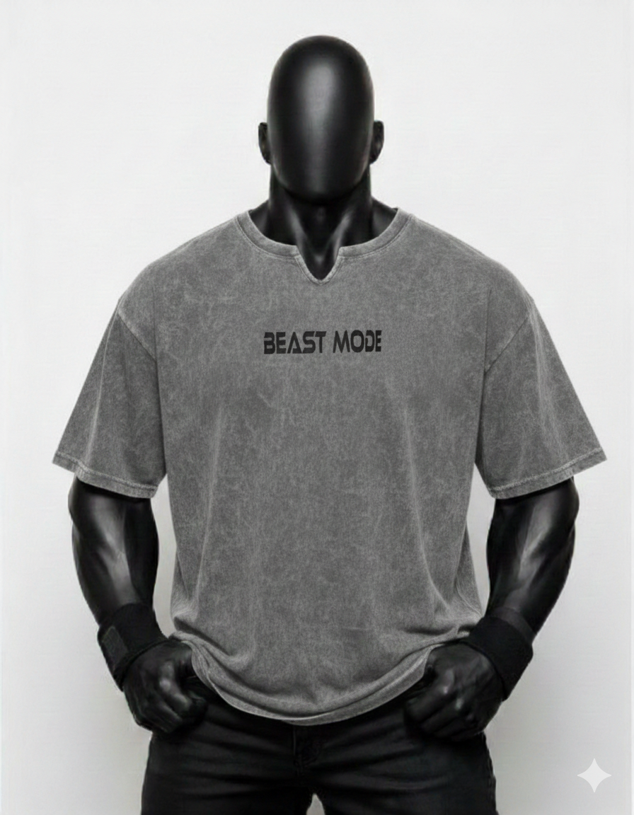 Beast Mode Baskili Gri Renk Oversize Xxl
