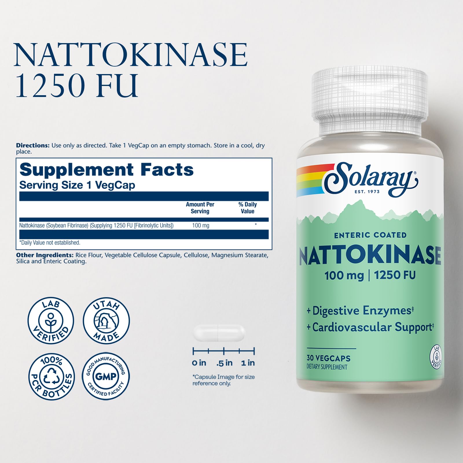 Solaray, Nattokinase,(Soya Fasulyesi Fibrinazı) 100 mg, 1,250 FU, 30 VegCaps - Galeri
