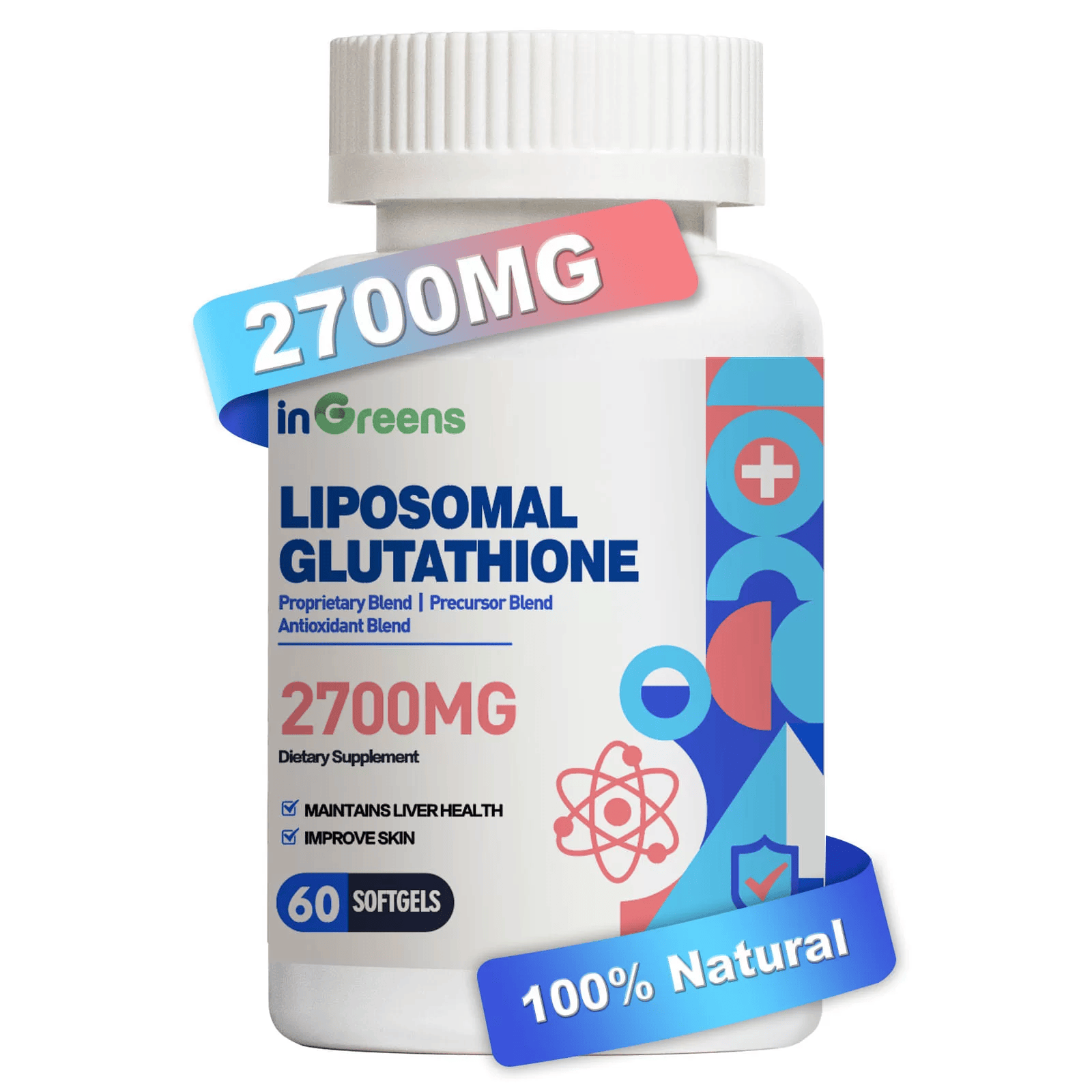 inGreens Liposomal Glutathione Phosphatidylcholine Glycine Resveratrol 2700 mg 60 Softgels - Galeri