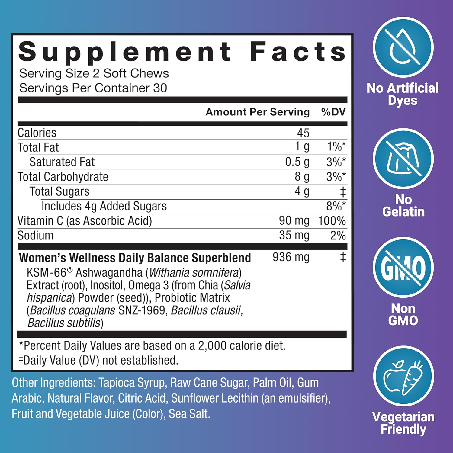 Force Factor Vaginal Health Probiotic Women's Health KSM66 Ashwagandha inositol Hormone Balance 60 Soft Chews - Galeri