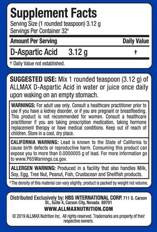 Allmax Daa D-Aspartic Acid Daa 100 Grams 32 Servis - Galeri