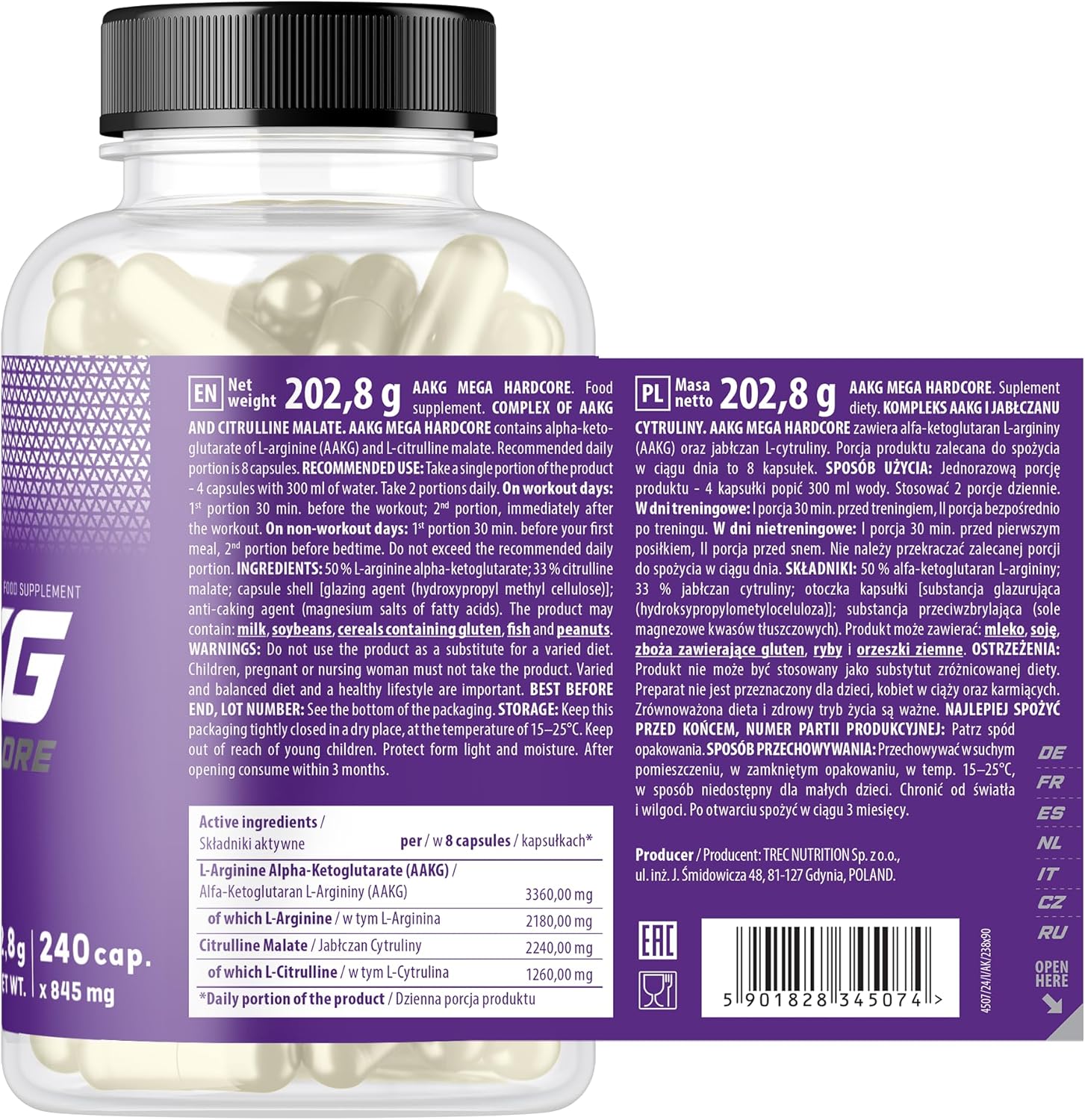 TREC Nutrition AAKG Nitric Oxide L-Arginine L-Citrulline Pump 240 Caps - Galeri