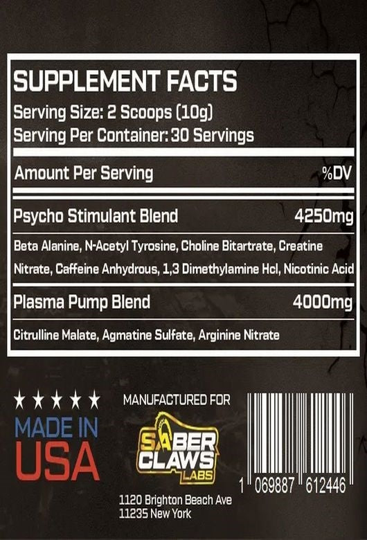 Saber Claws Labs RIDDICK PreWorkout - Galeri
